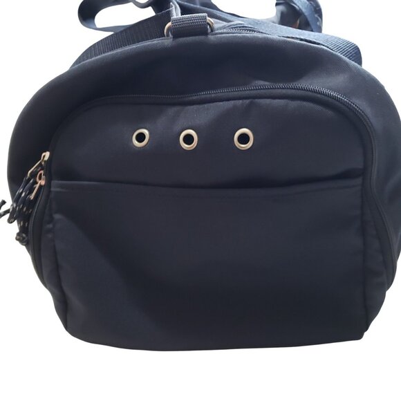 Vintage Skyway Travel Duffel Bag Large Blue Canvas & Leather Weekender - Picture 4 of 13